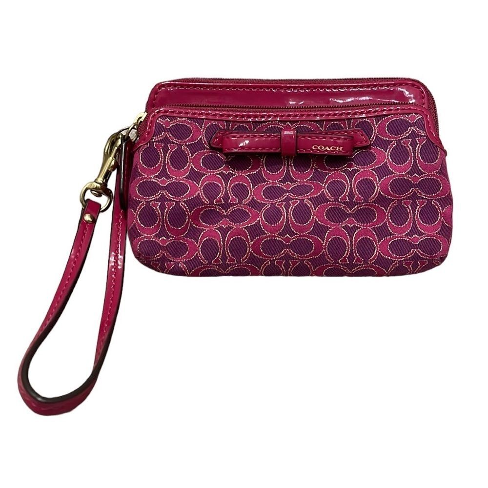 Coach Poppy Signature Bow Wristlet Fuchsia & Gold